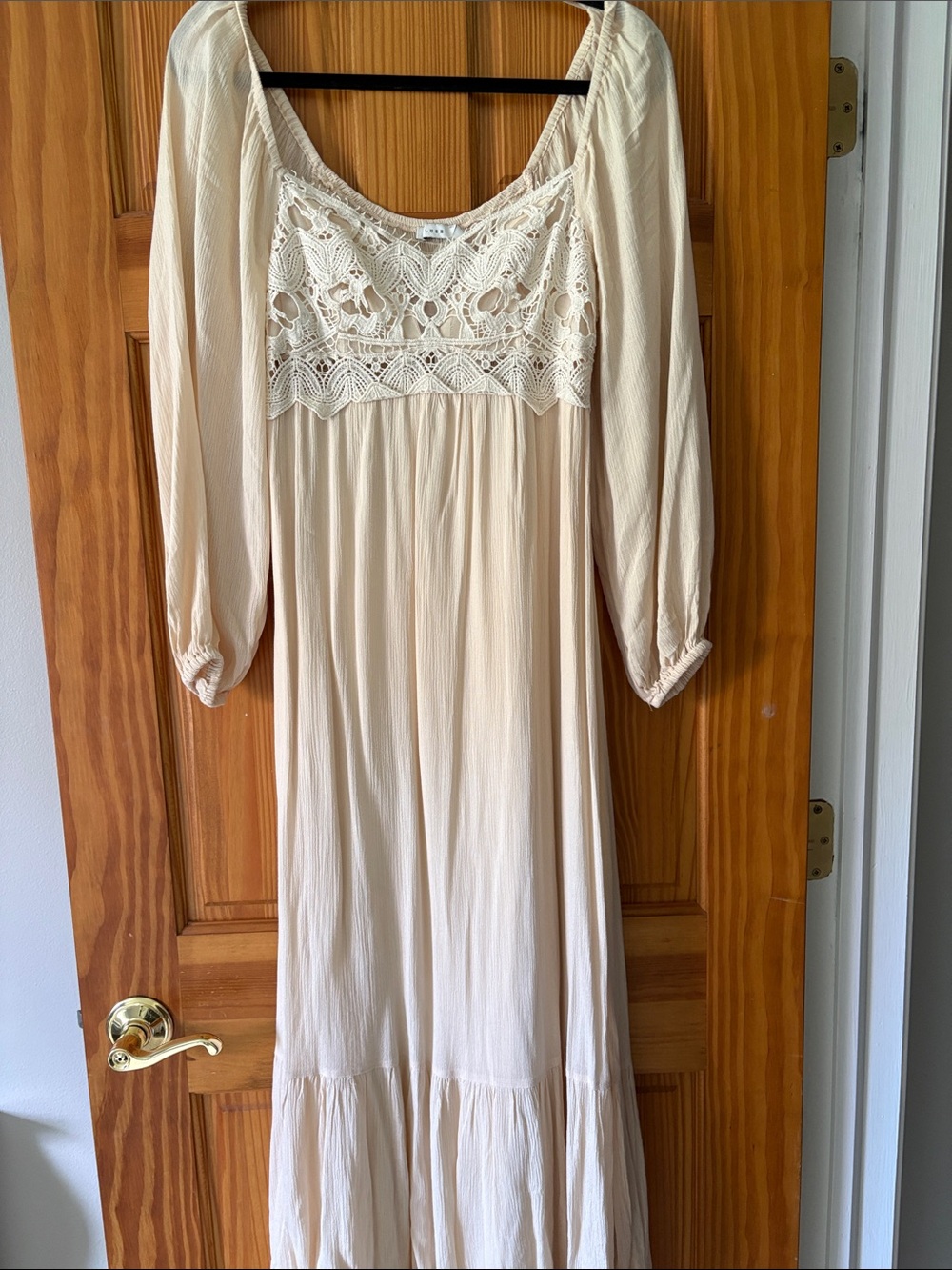 LUSH Cream Boho Maxi Dress with Crochet Bodice - size small - new with tags